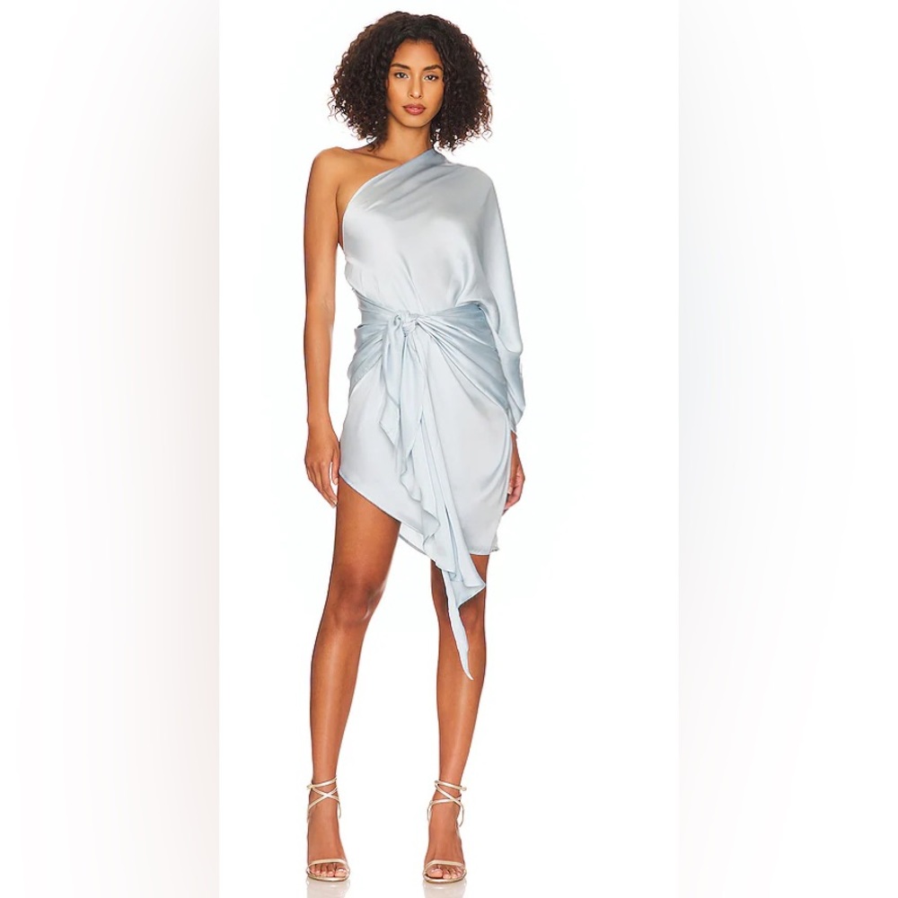 Baobab Cabana draped mini dress in Cielo blue Medium